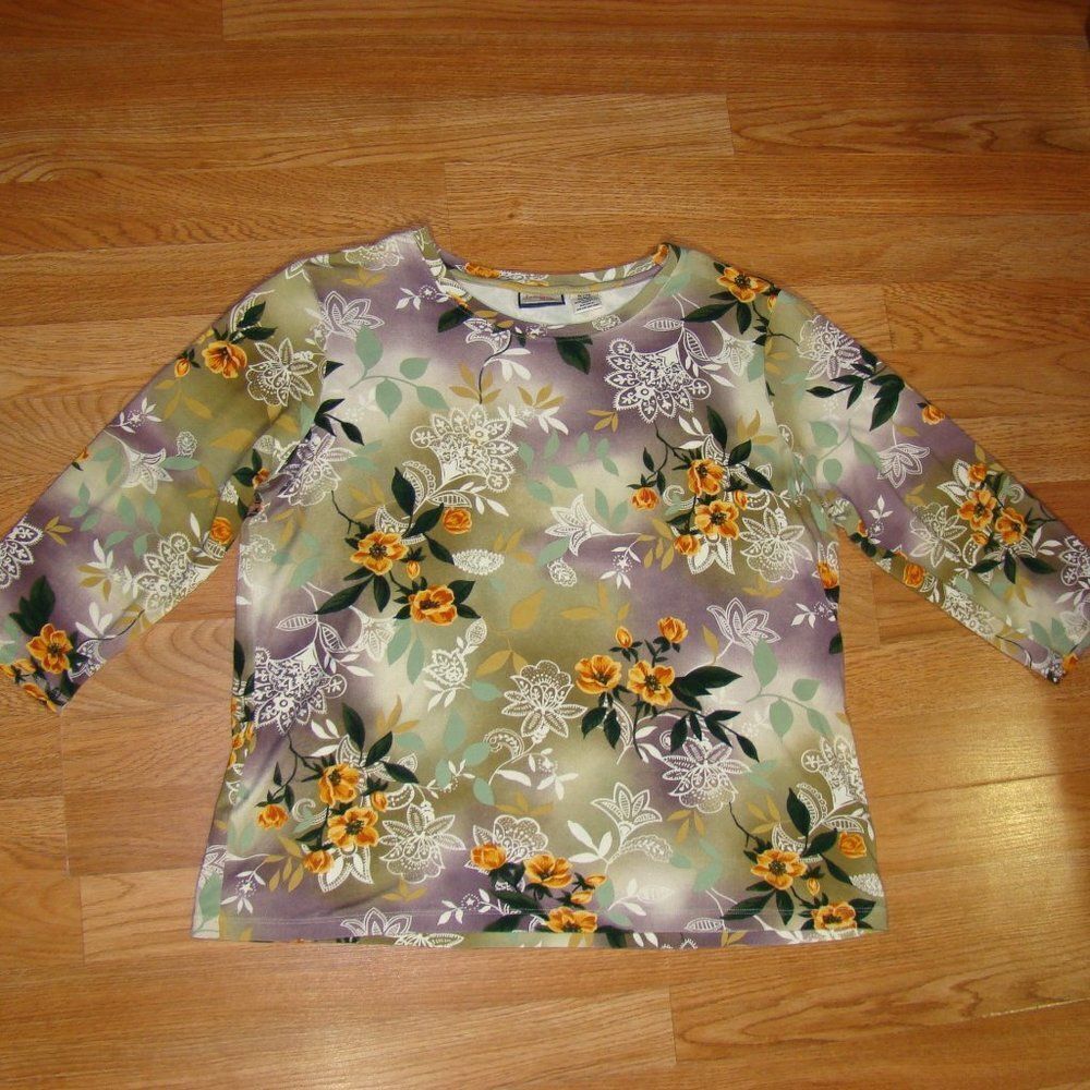 Jamaica Bay Women’s Floral Hawaiian Print 3/4 Sleeve Stretchy Top Size XL